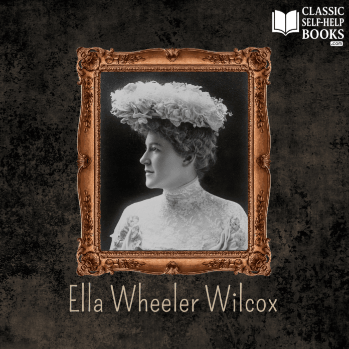 Portrait of Ella Wheeler Wilcox, American poet and New Thought writer, shown in a vintage black-and-white photograph with an ornate frame